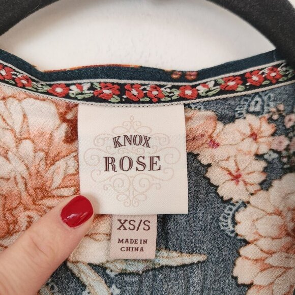 Knox Rose Green Pink Floral Open Front Kimono Cardigan Lightweight Boho XS/S - Picture 4 of 6